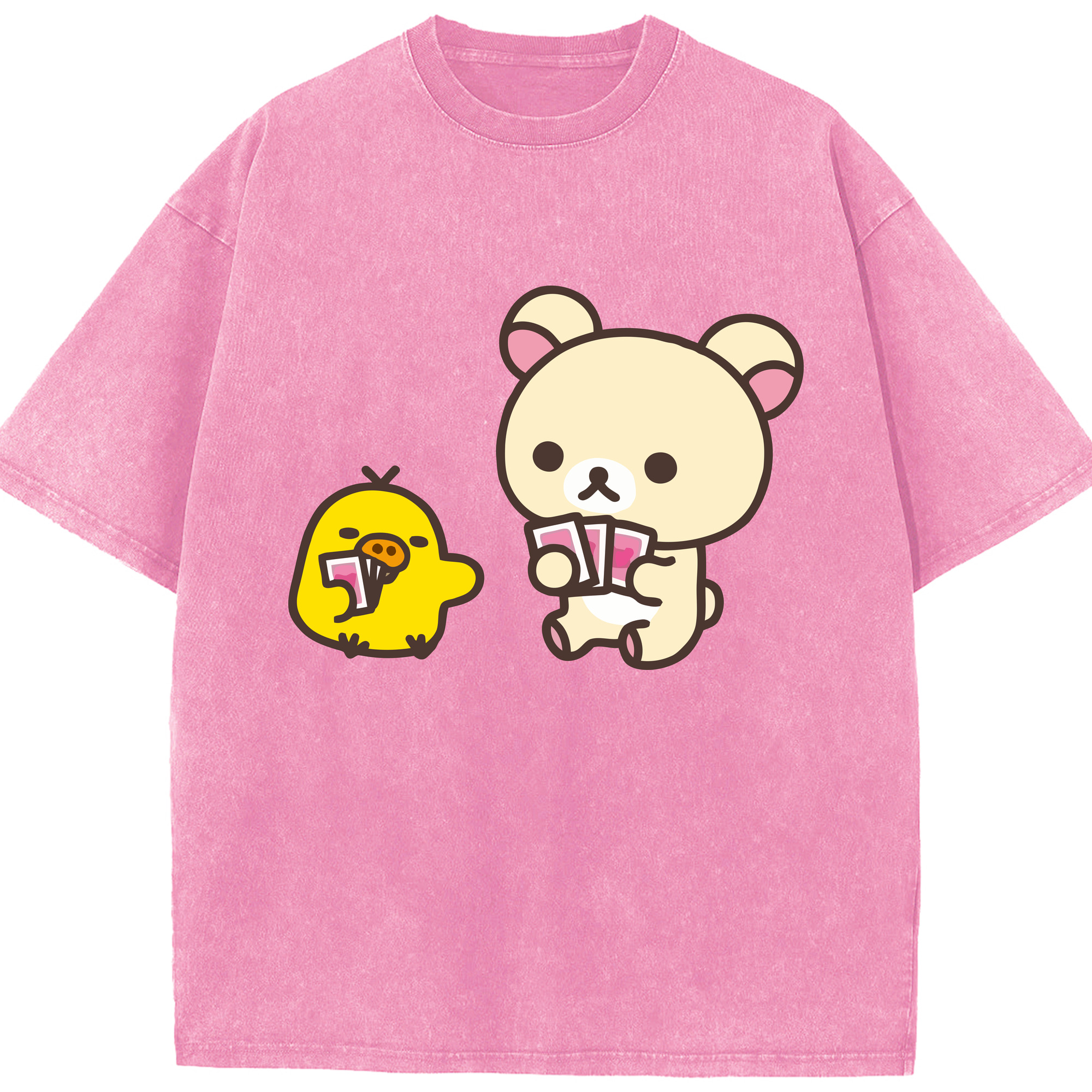 （画像用） リラックマ リラックマ キイロイトリ Rilakkuma Korilakkuma Kiiroitori 綿100% ヴィンテージ風 半袖Tシャツ（フロントプリント）